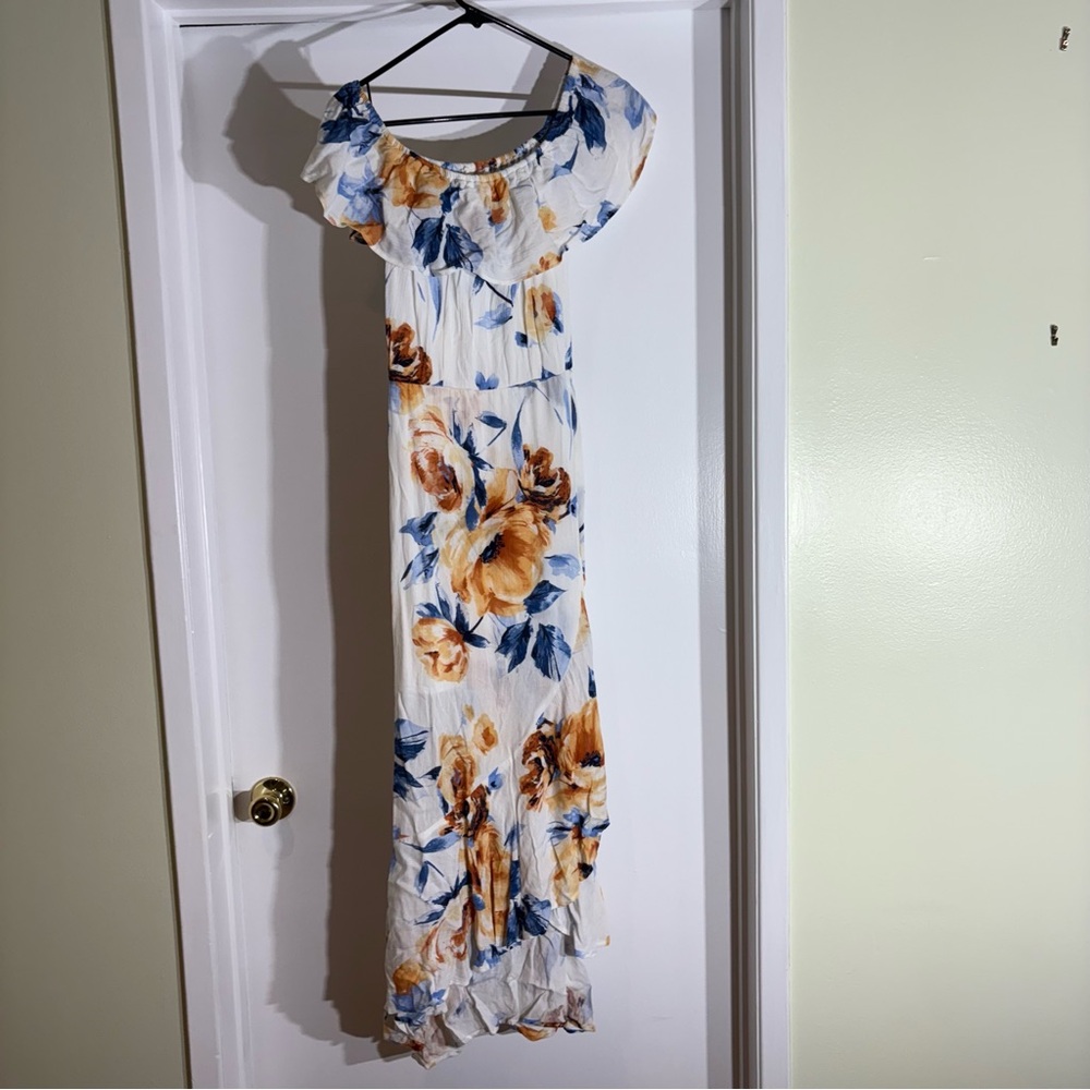 Elle One Shoulder Floral Dress - Blue and Orange